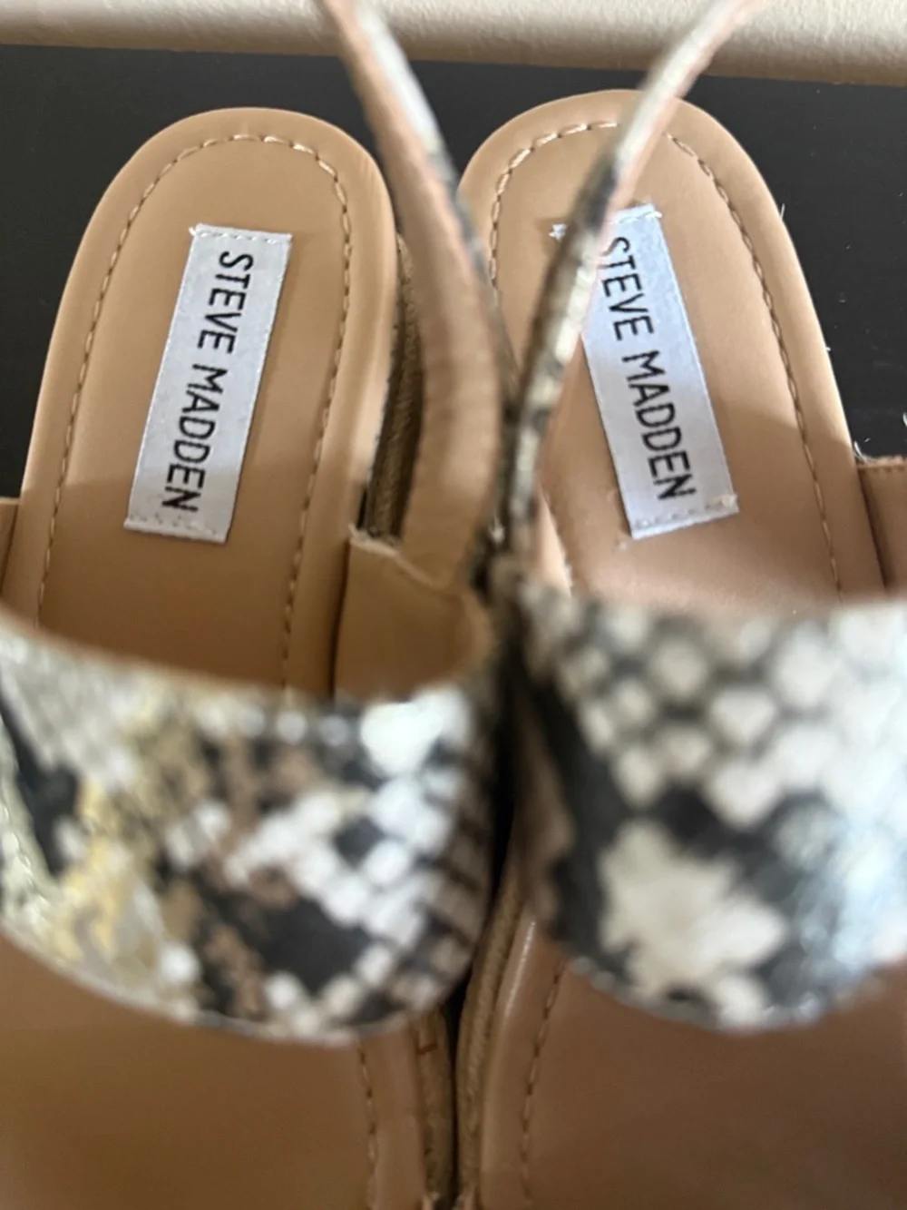 Steve Madden Fifer Snake Print Platform Espadrille Wedge Sandals Tan Blk Gold 7
